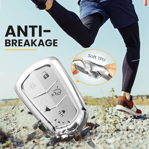 Image of Key Fob Cover for Cadillac, Metallic-Finish Keychain Case, Silver