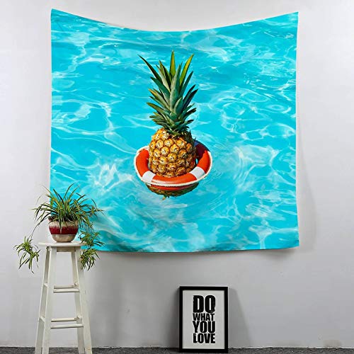 Tapisserie murale ananas pour un salon moderne coloré bleu jaune 150x150 - 4