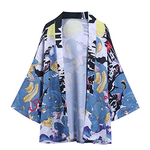 Yue668 Manteau Kimono à Manches Sept-Quarts Imprimé Python à Neuf Têtes, Été Japonais à Cinq Points Manches Kimono Manteau Veste Haut Blouse Cover