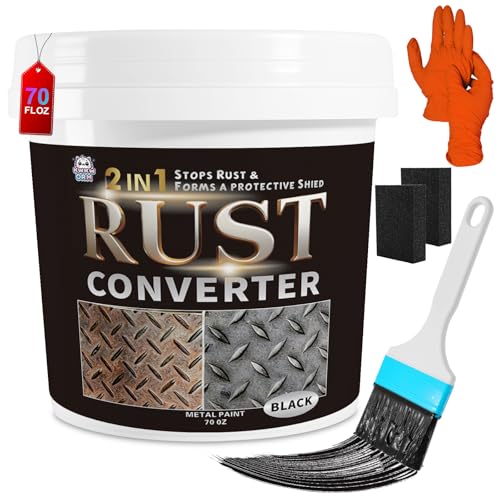 2-in-1 Rust Converter & Metal Primer - 1-Step Rust Stopper, Anti-Rust Coating & Corrosion Inhibitor, Quick-Dry Coating, Long-Lasting Rust Protection for Automotive, Trailer, Tools, for Automotive, Marine, Industrial, Tools, Fences (70.5 oz)
