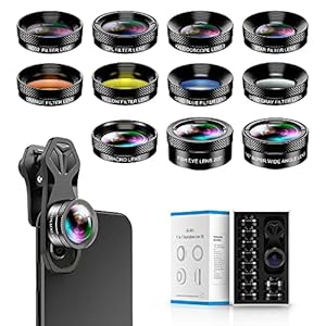 MIAO LAB 11 in 1 Phone Camera Lens Kit – Wide Angle Lens & Macro Lens+Fisheye Lens/ND32/kaleidoscope/CPL/Color Lens Compatible with iPhone Samsung Sony and Most of Smartphone