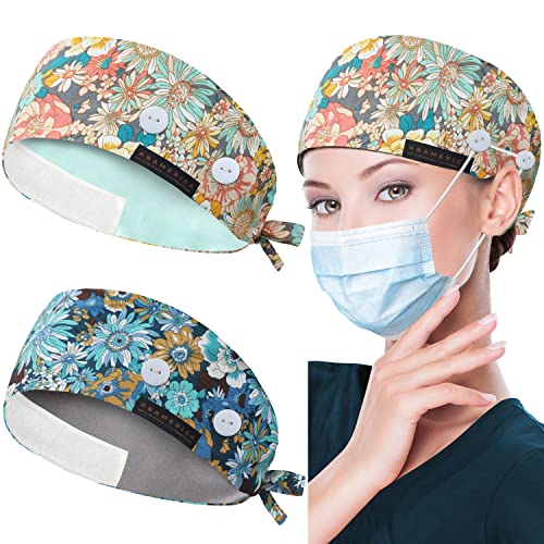 Image of ABAMERICA Working Caps with Button and Sweatband, Adjustable Working Hats for Women Men, One Size(Tie Back or Toggle)