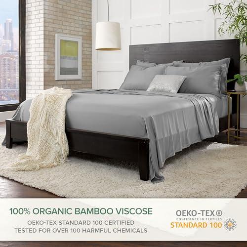 Image of Pure Bamboo Twin XL Sheets, Genuine 100% Organic Viscose Derived from Bamboo Bed Sheet Set, Luxuriously Soft & Cooling, Double Stitching, 2 Year Quality Promise (Twin XL, Stone Grey)
