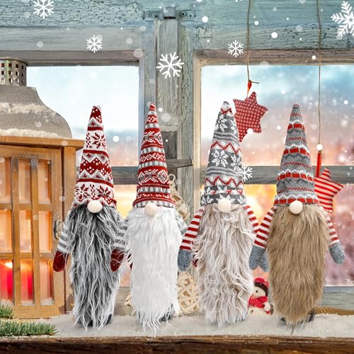 Image of Christmas Gnome Wine Bottle Topper Covers, Swedish Gnome Wine Bottle Topper, for Decorations Christmas Dining Table Decor Party Favors Supplies Holiday Gifts (4pcs Christmas striped style)