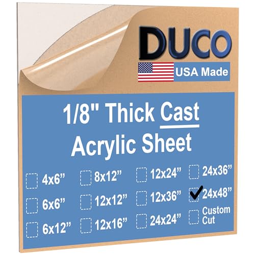 Image of Duco Clear Cast Acrylic Sheets 1 /8 inch (3mm) Thick 24 inch x 48 inch - 1 Pack of USA-Made Transparent Plexiglass Sheet - Shatter Resistant Acrylic Board for Window Replacements, Displays, Signs, & Barriers