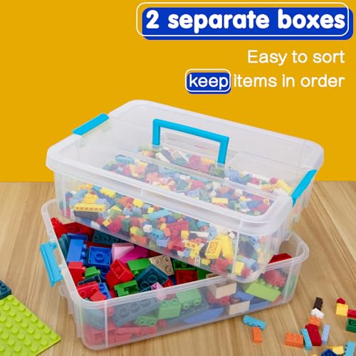 2 Layer Plastic Storage Containers with Lids, Multipurpose Clear Stack & Carry Box, Portable Craft Organizers and Storage Bin for Organizing Art & Craft, Sewing, Makeup, Nail Supplies (Blue) - Image 4