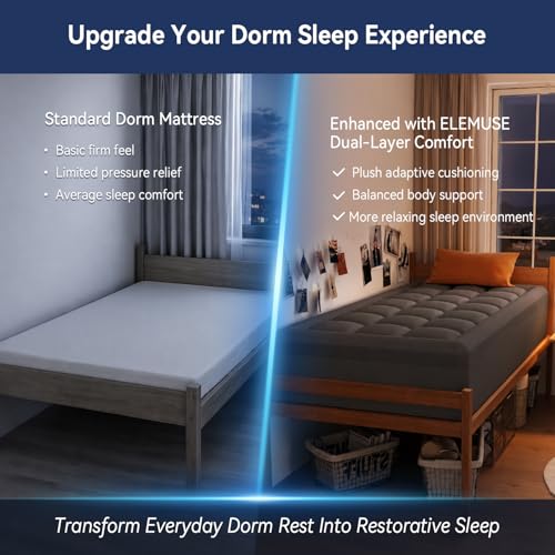 Image of ELEMUSE Twin XL Dorm Dual Layer 3 Inch Memory Foam Mattress Topper for College, Dorm Room Essentials, 2 Inch Cooling Gel Foam and 1 Inch Soft Pillow Top Bed Pad,Back to School,Grey