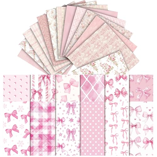 Papier scrapbooking rose lot de 72 feuilles à motifs nœud et fleurs pour loisirs créatifs