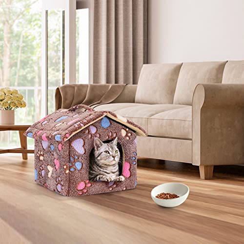 Nobleza Hundehütte für Hunde Katzen, Winterfest Hundehaus S 42x39x33 cm, Tragbare Haustier Hundehöhle, Abnehmbar Katzenhaus, Waschbar Schlafplatz, Hundebett mit Abnehmbarem Matratze, Braun