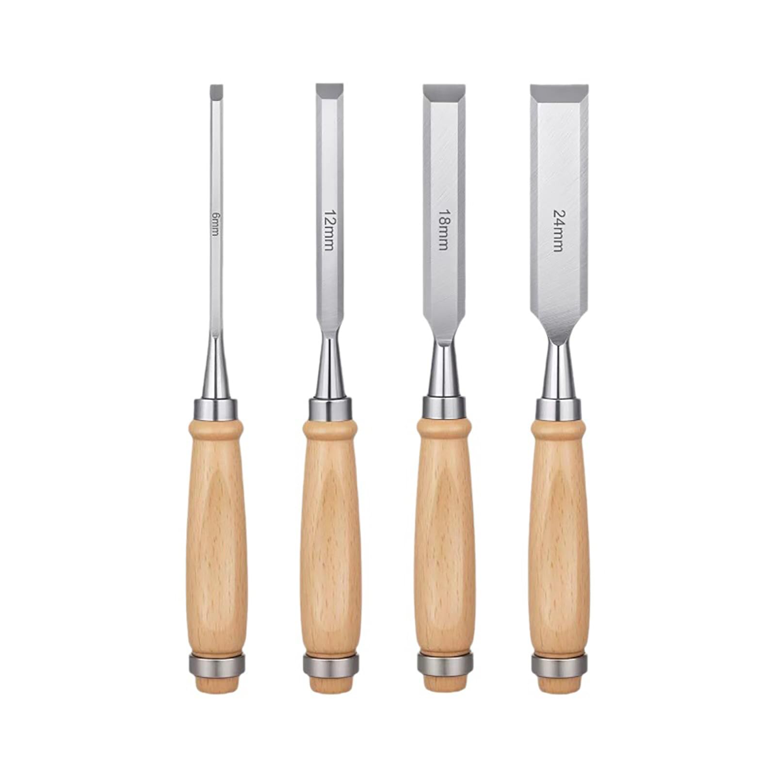 Anhoer Wood Chisel Set of 4 6mm 12mm 18mm 24mm Sharp Cutting Tool Set for Wood Carving with Sharp Beveled Edge and High Impact Beech Wood Handle