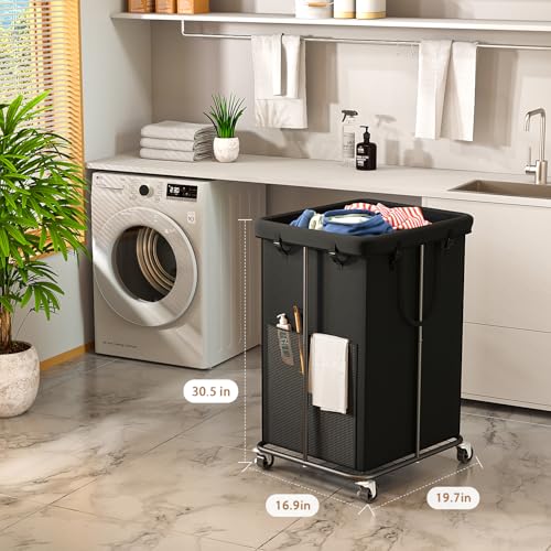 Image of 150L Large Laundry Basket with Wheels, Rolling Laundry Hamper with Removable Laundry Bag & Metal Frame, Oxford Fabric Dirty Clothes Hampers for Bedroom, Laundry Room, Bathroom, Dorm(Black)