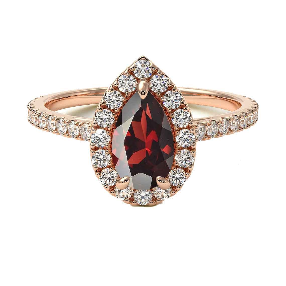 Choose Your Gemstone 18K Rose Gold Ring Pear Shape Halo Diamond Design Wedding Engagement Handmade and Fashion Jewelry for Women Girl Available in Size 4,5,6,7,8,9,10,11,12