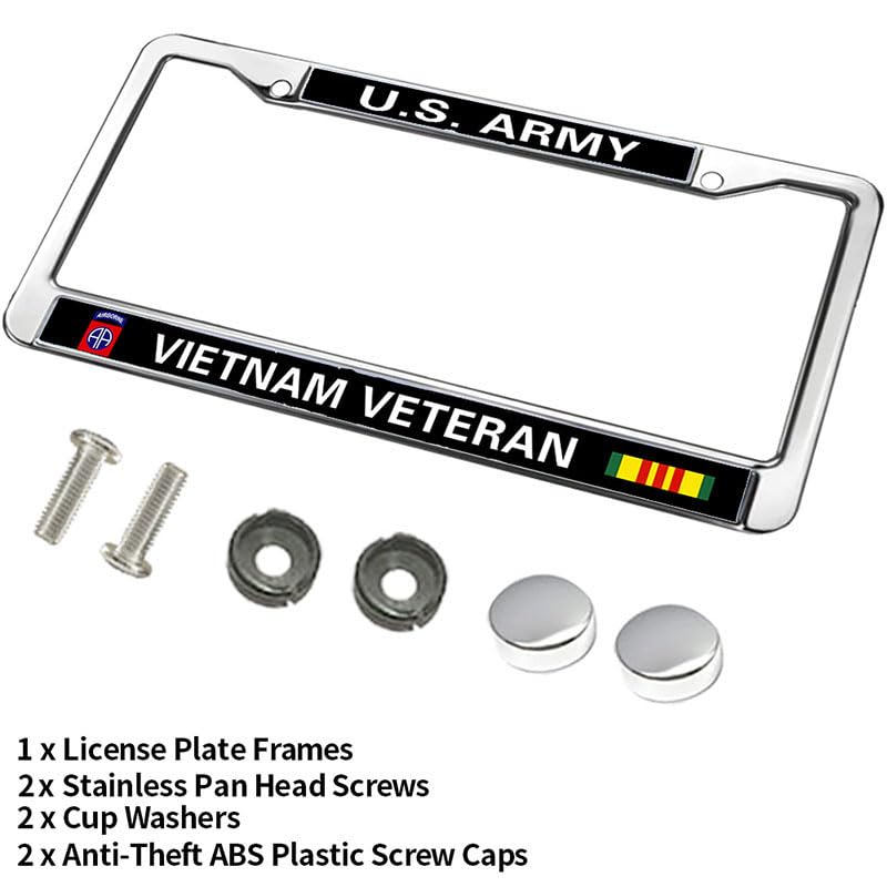 Image of Vietnam Veteran US Army Vehicle License Plate Frame,US Army Vietnam Veteran Personalized License Plate Frame Metal Gills for Auto Car SUV Trucks