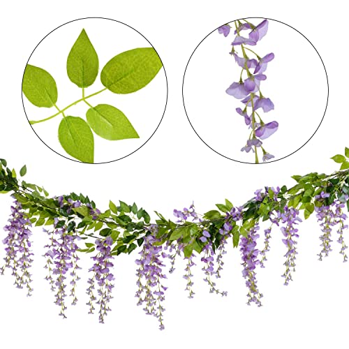 6 Pack Total 39.6 Ft Silk Wisteria Garland Artificial Flowers Wisteria Vine Rattan Fake Hanging Silk Flower For Home Indoor And Outdoor Garden Ceremony Wedding Arch Floral Decoration (Purple Blue) #TOP4