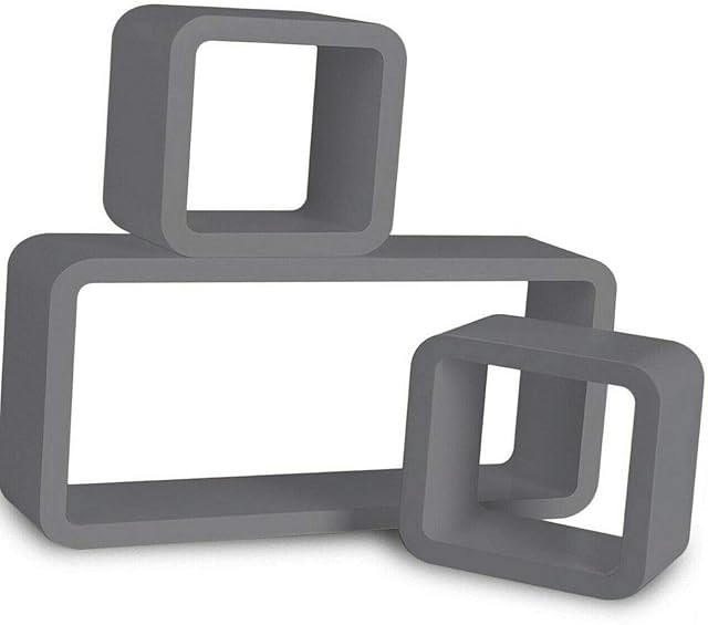HYGRAD BUILT TO SURVIVE Set of 3 Cube Rectangle Wall Mounted Floating Shelves Shelf Hanging Book Case Display Unit In Colours (Grey)