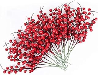 Feizeisun Red Berries Christmas Decorations, 20 Pack Christmas Holly Berries Branch Red Berry Stems Artificial Berries for Christmas Tree Decorations, Valentines, Crafts, Wedding, Holiday Home Decor