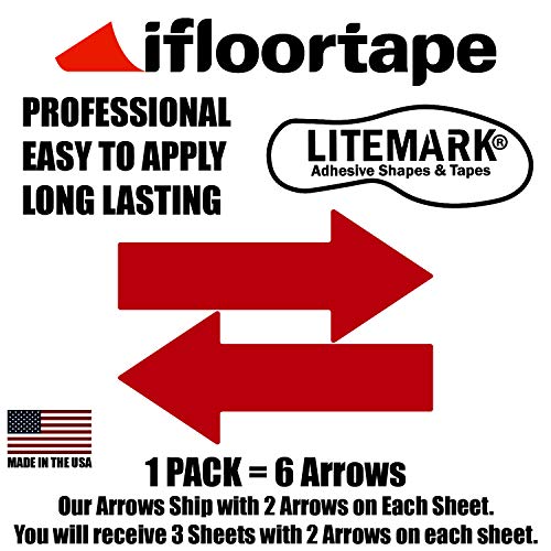 Litemark Durable Gloss Finish Red Large Wide Arrow Decal Vinyl Stickers | Great For Floors, Ceilings, Walls, And Most Smooth Surfaces | (Pack Of 6 Arrows) #TOP2