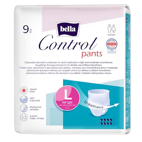 bella Control Inkontinenz Pants für Erwachsene Größe Large 9 Stück | saugfähige Einweghose für Männer und Frauen wie Unterwäsche | für leichte bis mittlere Blasenschwäche | Hüftumfang 100-135 cm
