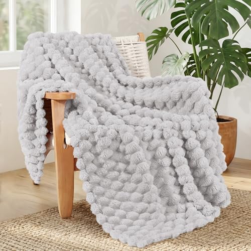 Whale Flotilla Fleece Throw Blanket for Couch or Bed Luxury Super Soft Lightweight Summer Blanket 3D Jacquard Cozy Fluffy Plush Decorative Sofa Chair Blanket for Mom Dad 50x60 Inch Light Grey