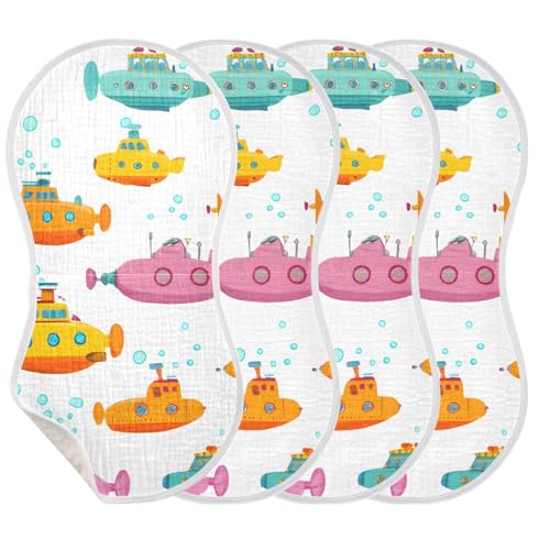 Bolaz Baby Burp Cloths 4 Pack,Submarine Pattern,Feeding Cloths Face Towel Super Absorbent Soft Cotton Burping Rags Feeding Bibs