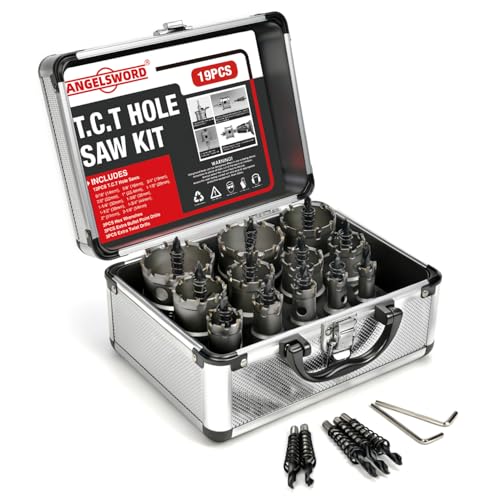 ANGELSWORD Carbide Hole Saw Kit, 19 PCS TCT Hole Saw Set 9/16'-2-1/8' (14-54mm) with M35 Cobalt, TiAlN Coated Drill bit, for Metal, Stainless Steel, Iron, Wood, Plastic