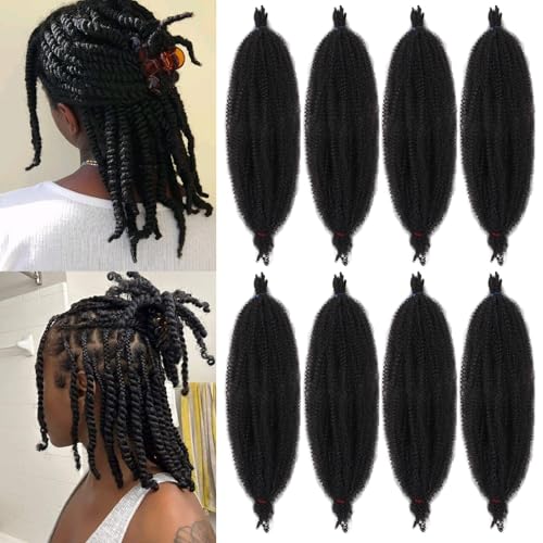 Samtress 12 Inch Springy Afro Twist Hair 8 Packs Black Spring Twist Hair for Distressed Soft Locs Natural Afro Kinky Curly Marley Braiding Hair Pre-Fluffed Popping Spring Twist Extensions (#1B)