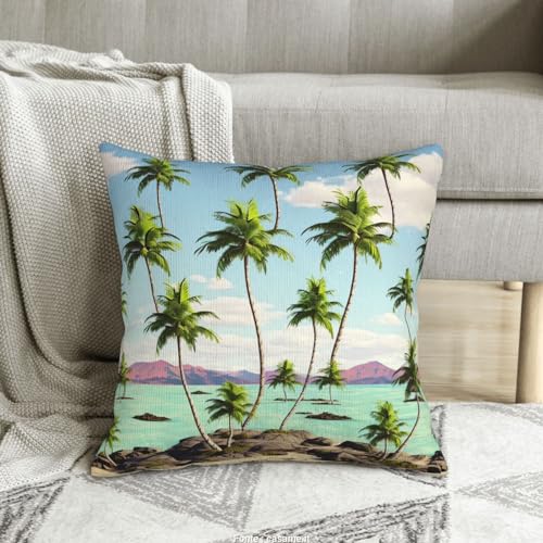Housse coussin velours côtelé palmier doux pour protéger canapé et lit