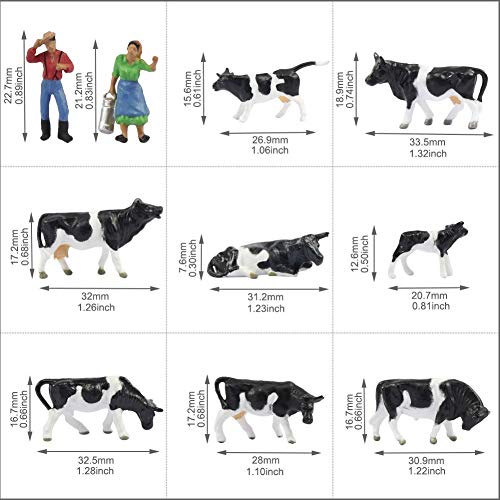 Evemodel 36Stk. Verschiede Kühe Rinder Figuren Bunt Tierfiguren Spur H0 1:87 Bauernhof Dekor Modellbau zubehör