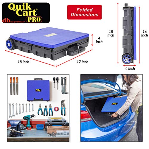 Image of dbest products Quik Cart Pro Wheeled Rolling Crate Teacher Utility with seat Heavy Duty Collapsible Basket with Handle, Blue