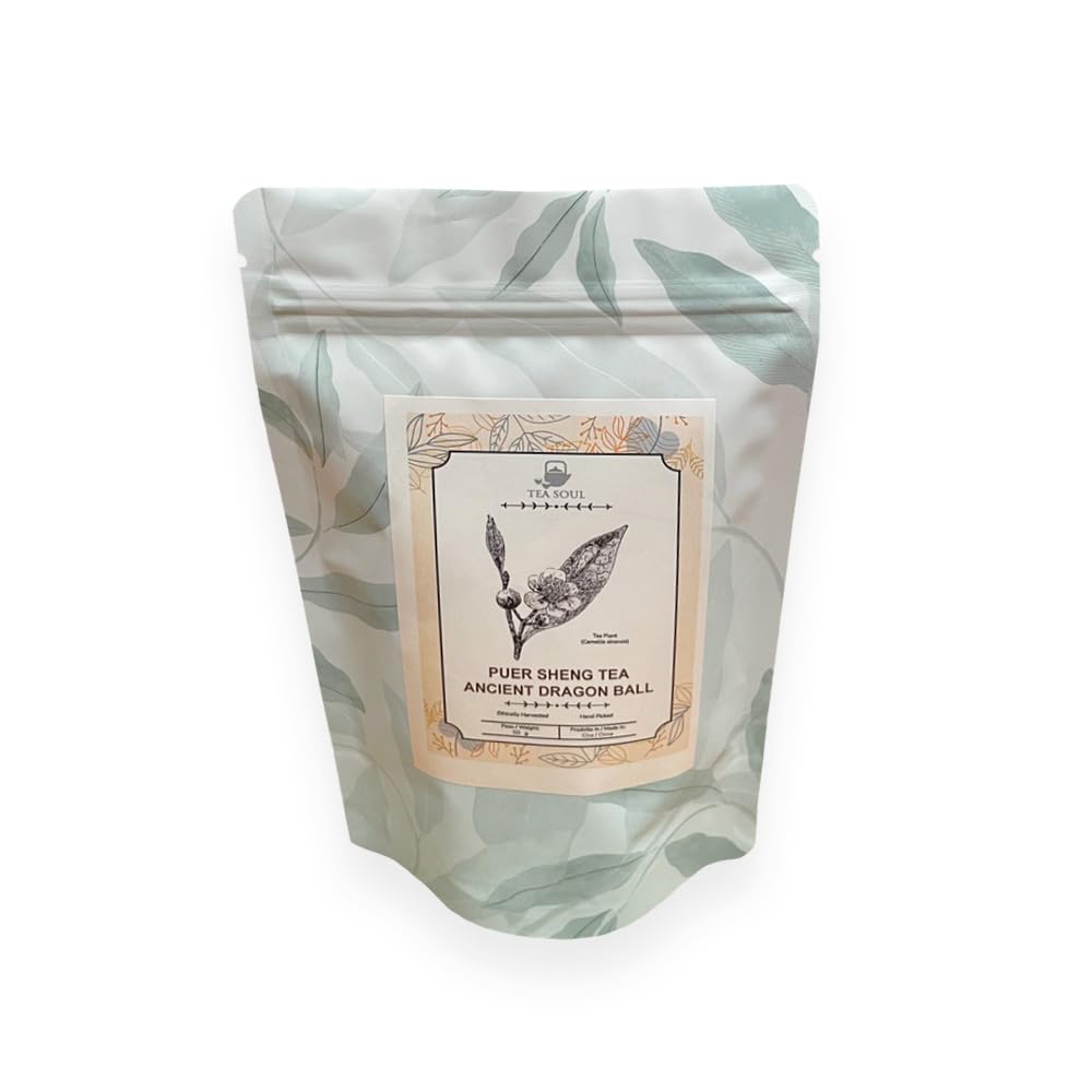 Tea Soul | Puer Sheng Ancient Dragon Ball, Tè Crudo in Sfere da 5g, Origine Montagna Kuzhu Yunnan, Infusione Tradizionale Gong Fu Cha, 50gr