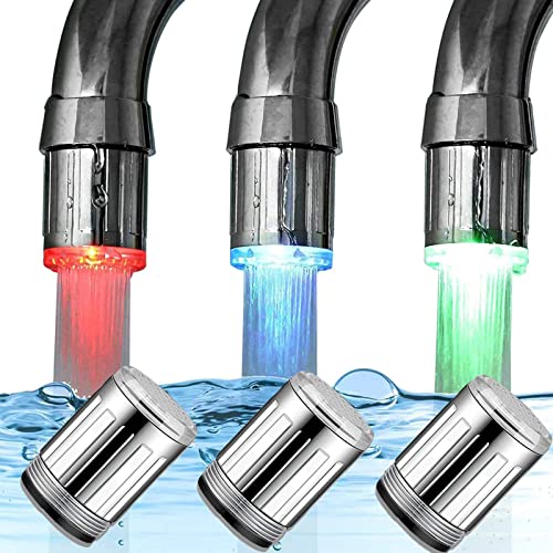 3 Pieces 3-Color Temperature Sensitive Gradient Led Water Faucet Light Water Stream Color Changing Faucet Tap Sink Faucet For Kitchen And Bathroom #TOP23