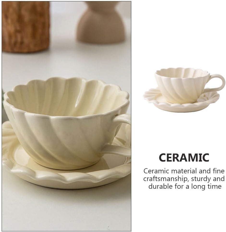 ABOOFAN Ceramic Cup Set with Saucers 6.5 Oz Porcelain Coffee Mugs Floral Design White Porcelain Mugs for Tea Espresso Home and Office Drinkware