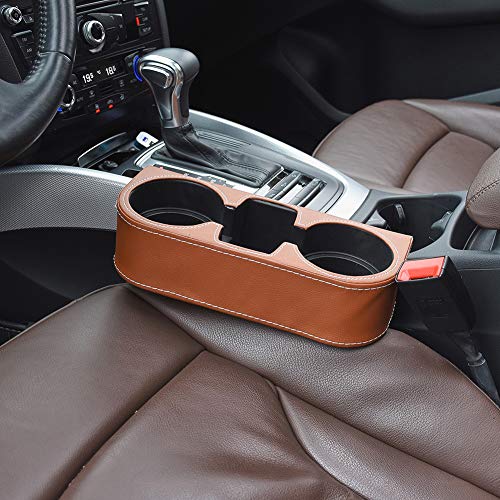 Image of Brown Multifunctional Car Cup Holder Car Seat Organizer Gap Filler Bottle Phone Storage Organizer