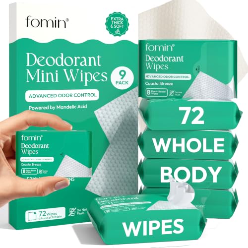 Image of FOMIN Acidified Mini Deodorant Travel Wipes - 72 Count Coastal Breeze