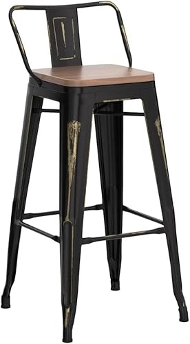 Miniatura 4 de Andeworld Juego de 4 taburetes de bar de altura de mostrador, taburetes de bar industriales de metal con asientos de madera (24 pulgadas, dorado