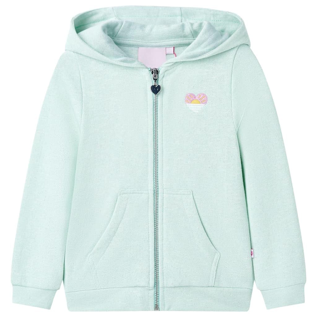 vidaXL Felpa con Cappuccio e Cerniera da Bambina Menta Chiaro Misto 116