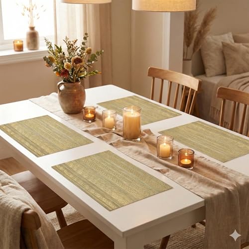 Image of YELONA Placemats for Dining Table - Heat Resistant, Non-Slip & Washable PVC Vinyl Table Mats - Set of 8, 45 x 30 cm (Wheat Brown)