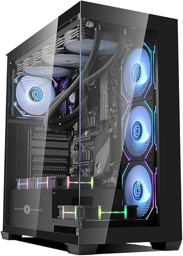 Circle Defender ZX1 Mid- Tower Computer Case | Gaming Cabinet – Black | Support ATX, M-ATX, ITX | Infinity Mirror Pre- Installed 3 x 120mm Front…