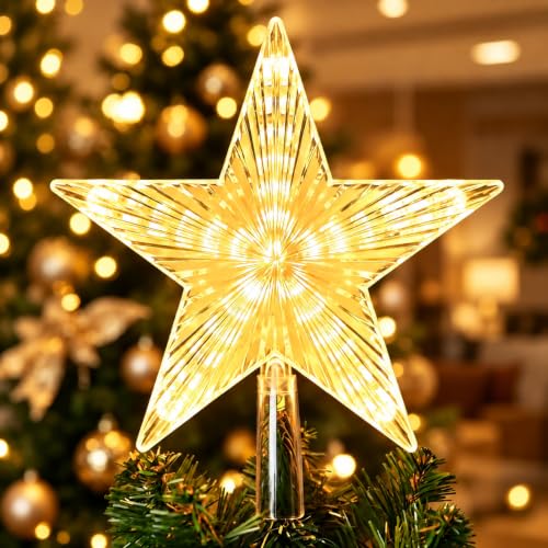 Christmas Tree Topper Star 8.7 Inch 30 LED Warm White Dual Power Xmas Decor