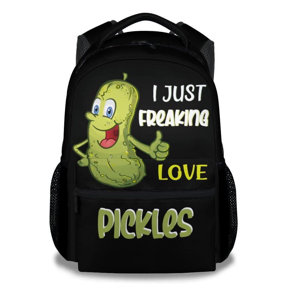 MEETUHONEY Pickle Backpack for Girls, 16 Inch Cute Backpack for School, Black Lightweight Durable Bookbag for Kids