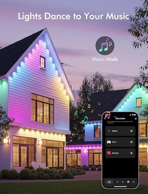 Permanent Outdoor Lights, Smart RGBIC Outdoor Lights with Multi Scene Modes, 124ft with 72 LED Lights, IP67 Waterproof, Alexa/Google Compatible, All-Weather Defense & 10-Second Quick Installation