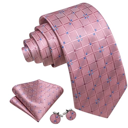 Image of YOHOWA Men Plaid /Striped Ties Set Silk Business Wedding Formal Fashion Necktie and Pocket Square Cufflinks Set