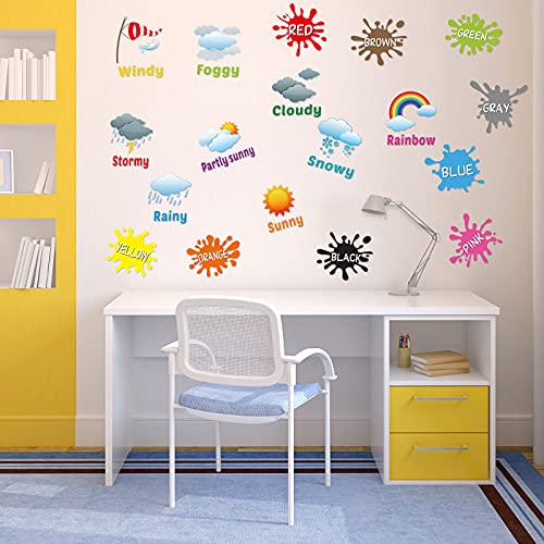 Outus SOUQOON-T083V-594 6 Sheets Alphabet Number Color Weather Learning Educational Wall Decals Peel And Stick Alphabet Wall Stickers Educational Classroom Stickers thumb #4