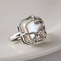 Vista 22 de Handmade Pearl Ring Stacking Pearl Statement Rings Adjustable Open Pearl Full Finger Ring Trendy Personality Pearl Cluster Jewelry for Women (B-gold)