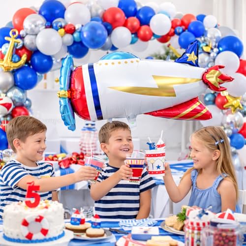 Image of Rozi Decoration Airplane Shape Foil Balloon for Kids Birthday Decoration, Flying Plane Theme Party Balloon for Baby Shower, Travel Theme Celebration and Home Party Backdrop Decoration Pack of 1 Pcs