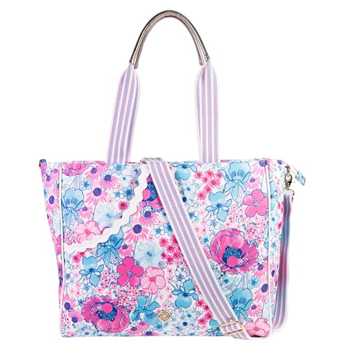 Lilly Pulitzer Pickleball Bag with Crossbody Strap, In All Her Glory | Pink & Blue Floral Sports Storage for 2 Paddles, Zipper Pocket, Waterbottle Sleeve, Adjustable Strap and Gold Details - Image 2