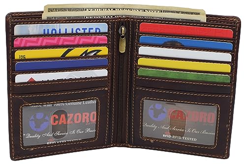 MARSHAL RFID Blocking 2 ID Bifold Hipster Credit Card Wallet Genuine Cowhide Leather (RHU Vintage Brown)3