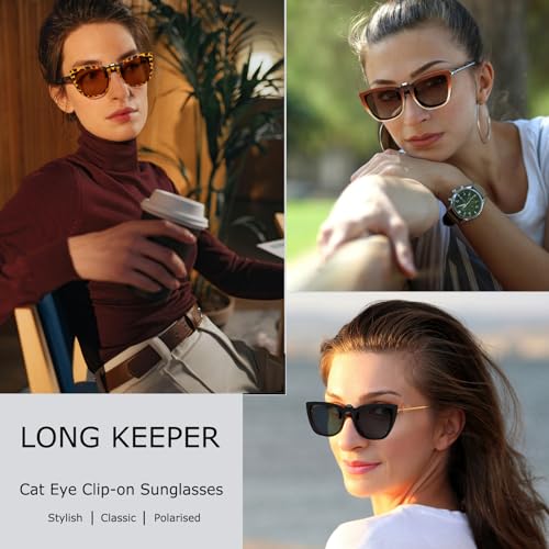 Long Keeper Polarized Clip on Sunglasses Over Prescription Women Men with UV Protection Clip on Cat Eyeglasses3