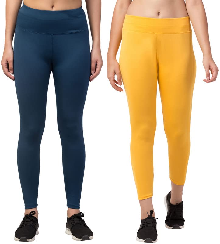 Image of BLUECON Gym wear Leggings Ankle Length Workout Pants | Stretchable Tights | Mid Waist Sports Fitness Yoga Track Pants for Girls & Women (Pack of 2)
