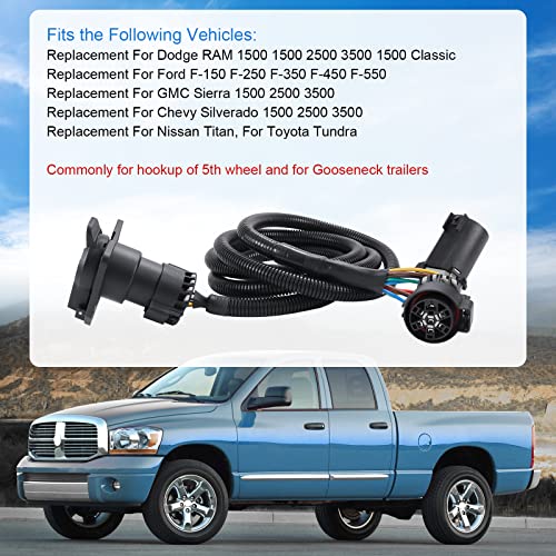 DICMIC 7-Pin Trailer Wiring Harness Extension Connector Vehicle-Side Truck Bed for Gooseneck 5th Wheel for Chevy Dodge Ford GM